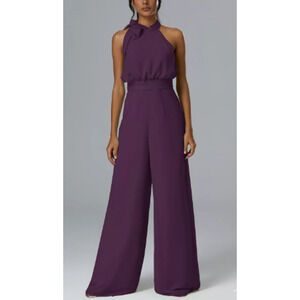 AW BRIDAL SZ 8 M grape purple halter Rosalie wide leg party jumpsuit NEW B166
